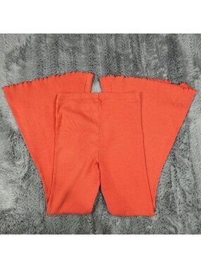 Aerie M Flared Ribbed Orange Pants High Waisted Elastic Waistband Stretch